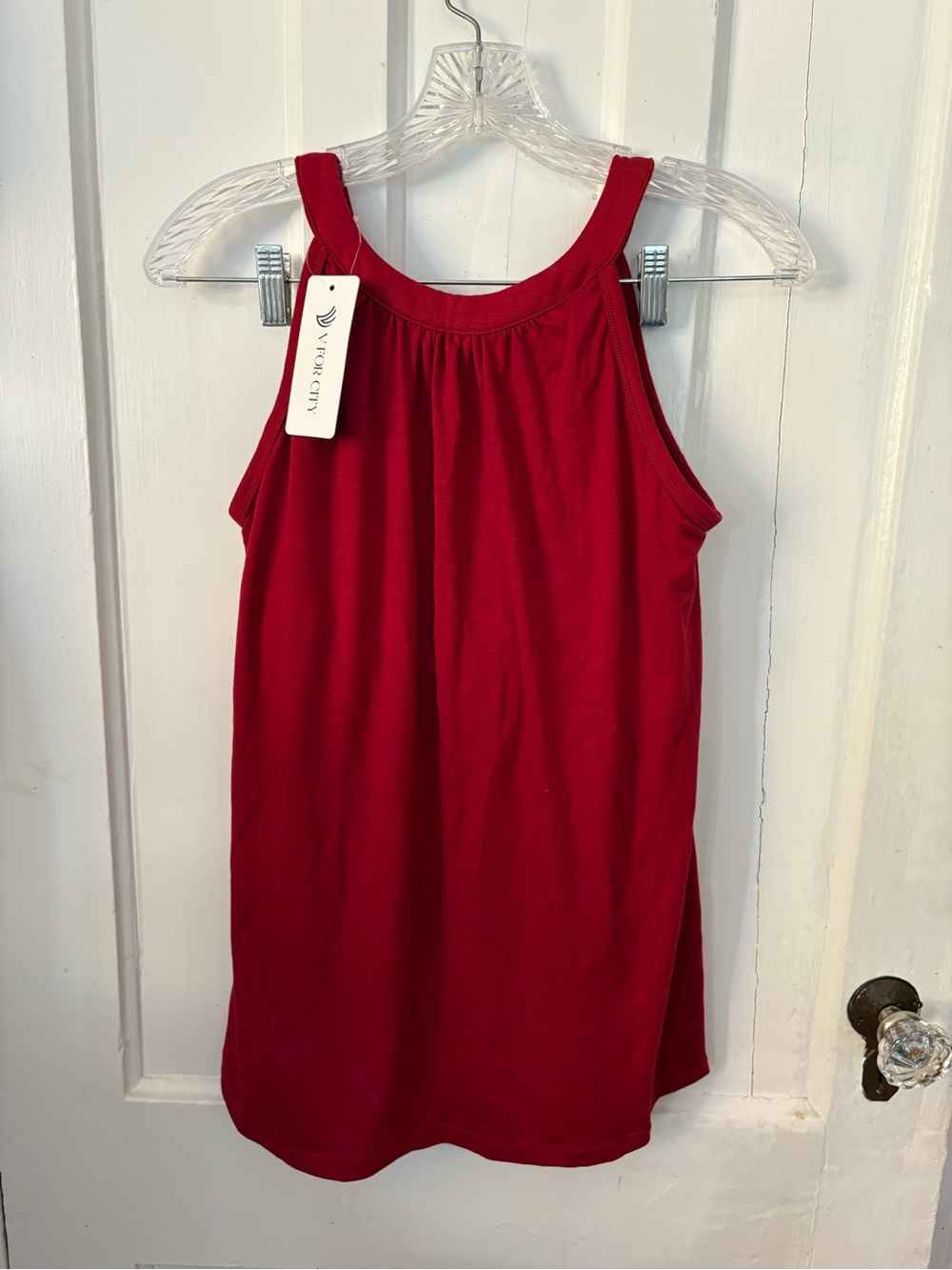 Women's Red Tank Top Built in Bra Athletic Casual